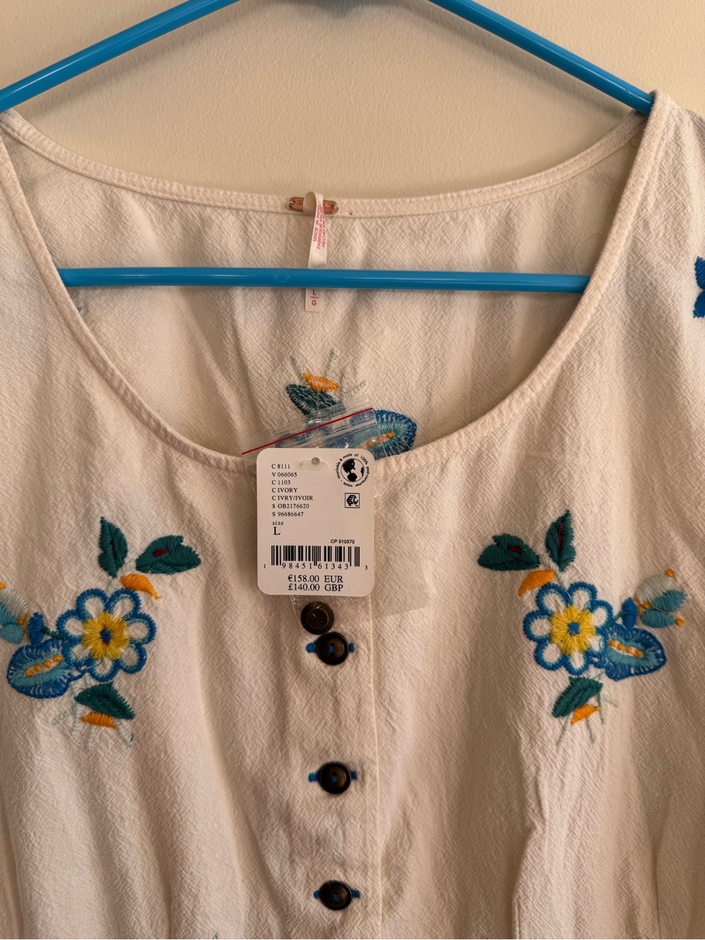 free people Kelly Embroidered Blouse. NWT - Picture 6 of 8